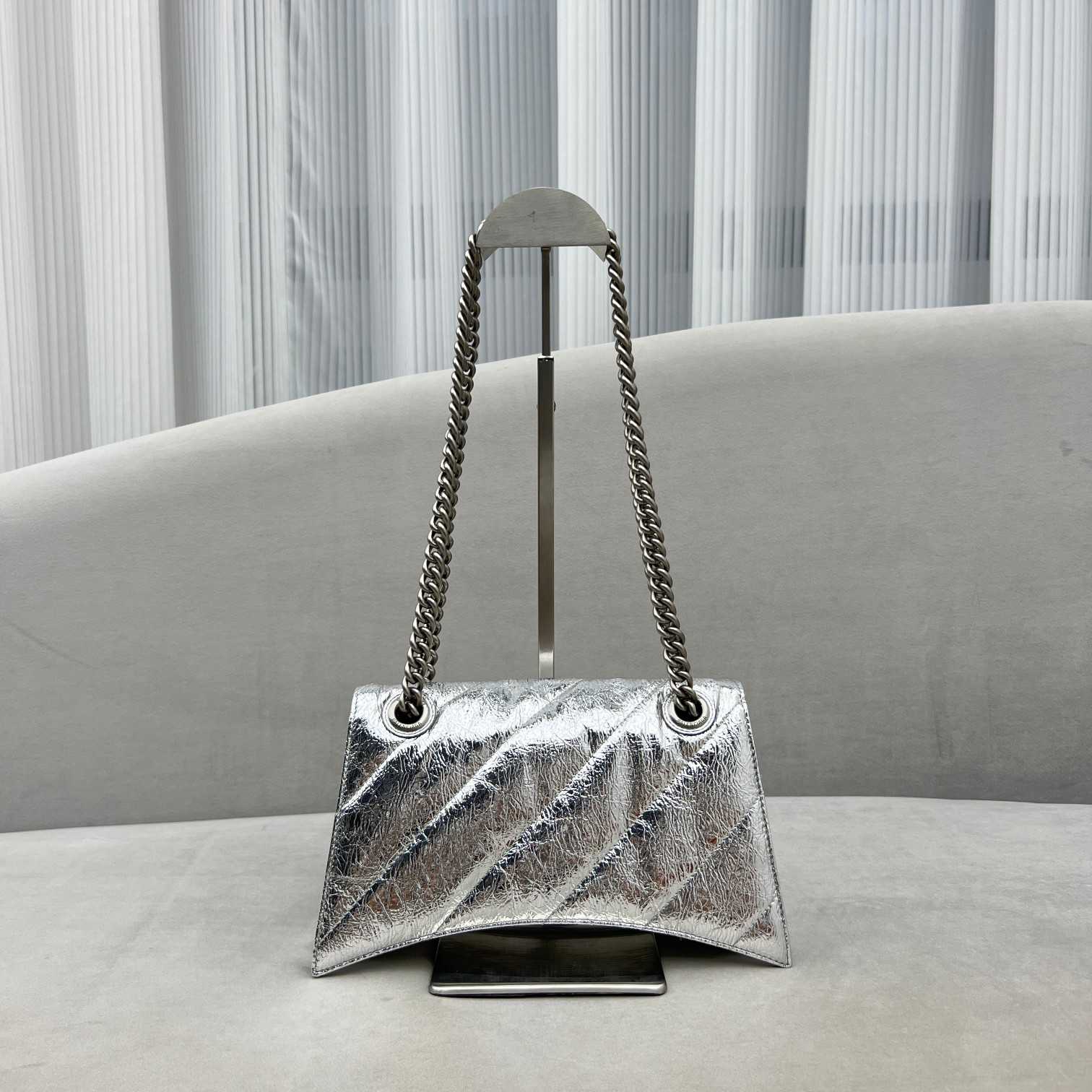 Balenciaga Women's Crush Small Chain Bag Metallized Quilted In Silver (25-15-9.5cm) - EUR FASHION