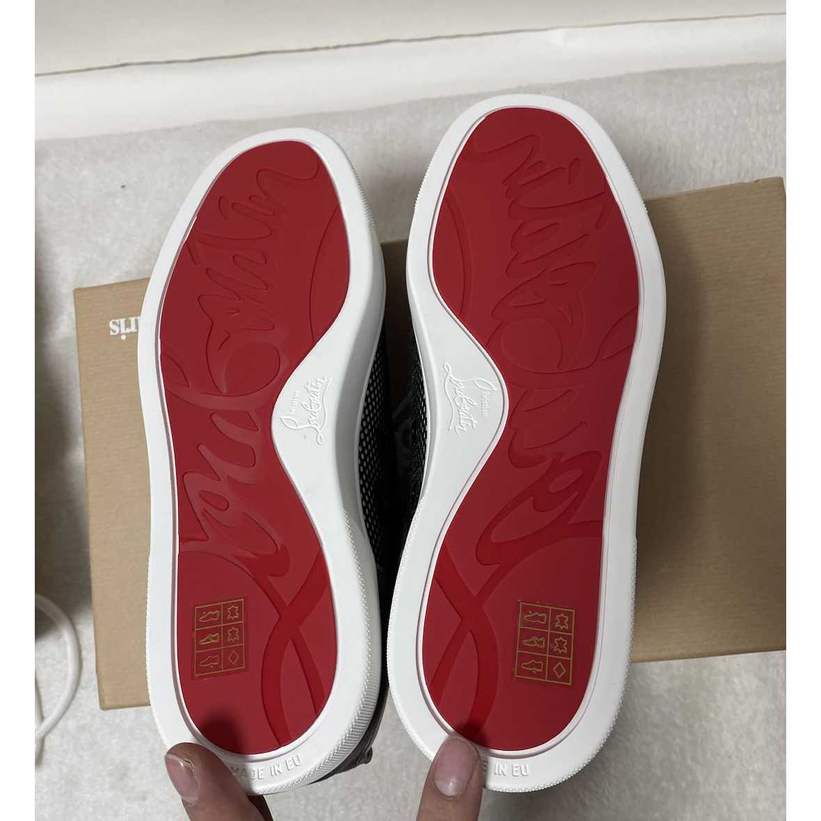 Christian Louboutin Louis Junior Spikes Suede-Trimmed Mesh And Leather Sneakers - EUR FASHION