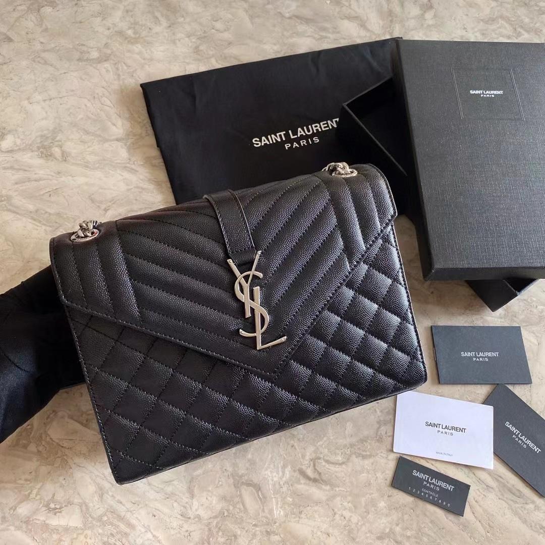 Saint Laurent Envelope Medium Chain Bag In Mix Matelasse Grain De Poudre Embossed Leather - EUR FASHION