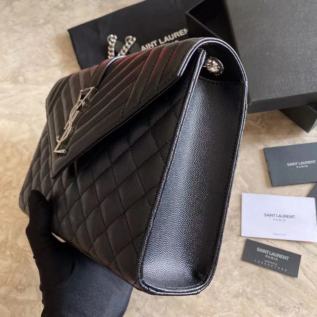 Saint Laurent Envelope Medium Chain Bag In Mix Matelasse Grain De Poudre Embossed Leather - EUR FASHION