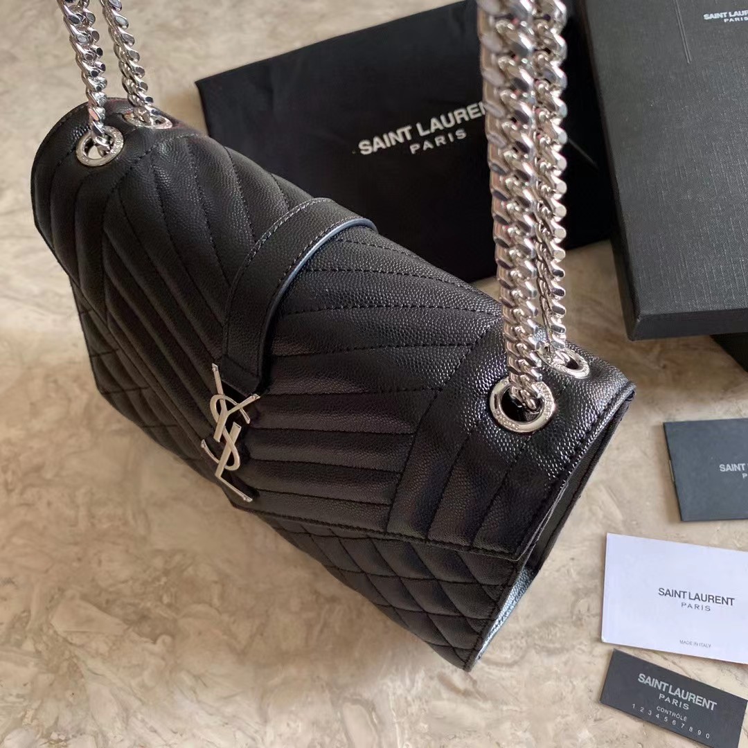 Saint Laurent Envelope Medium Chain Bag In Mix Matelasse Grain De Poudre Embossed Leather - EUR FASHION