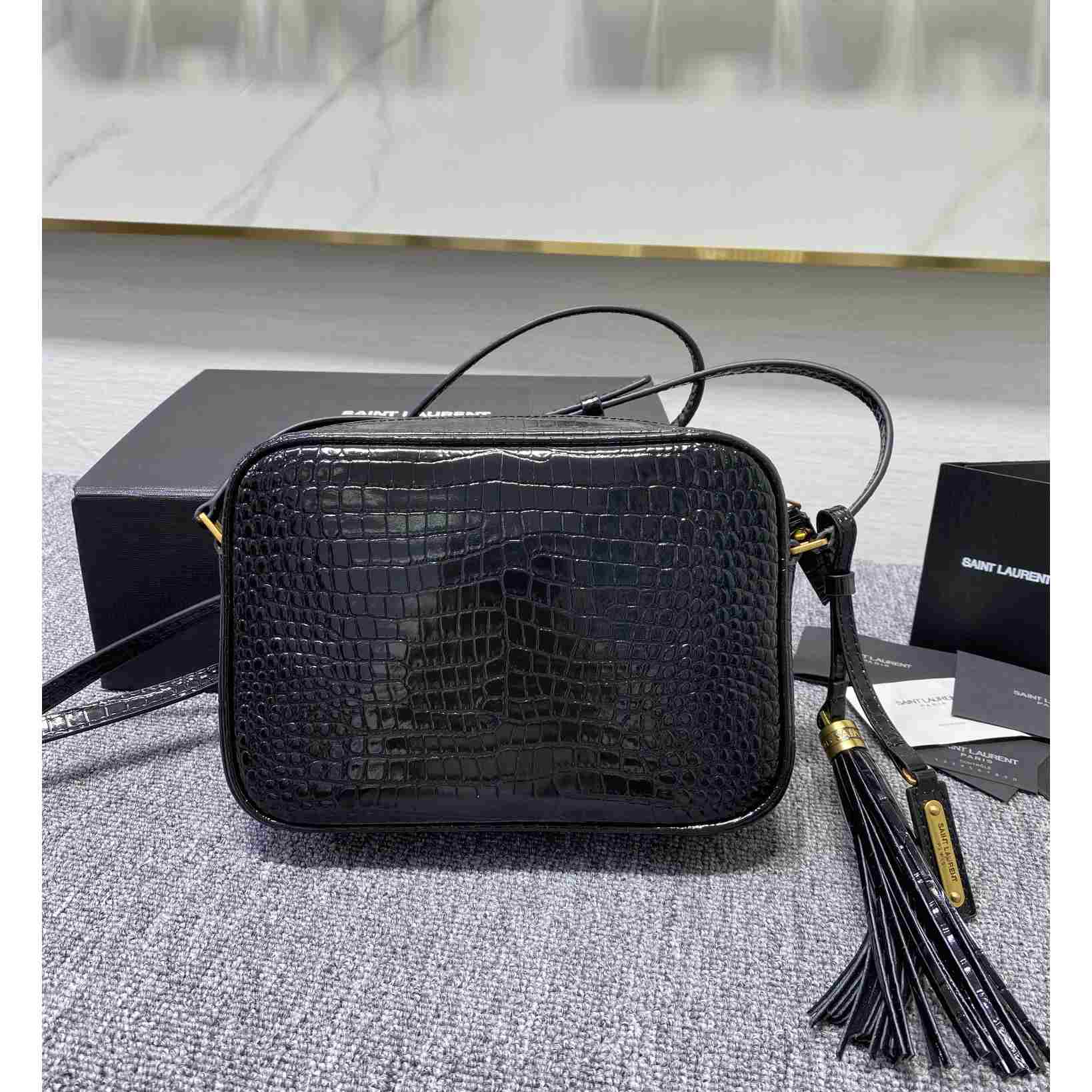 Saint Laurent Lou Camera Bag In Crocodile-Embossed Shiny Leather - EUR FASHION