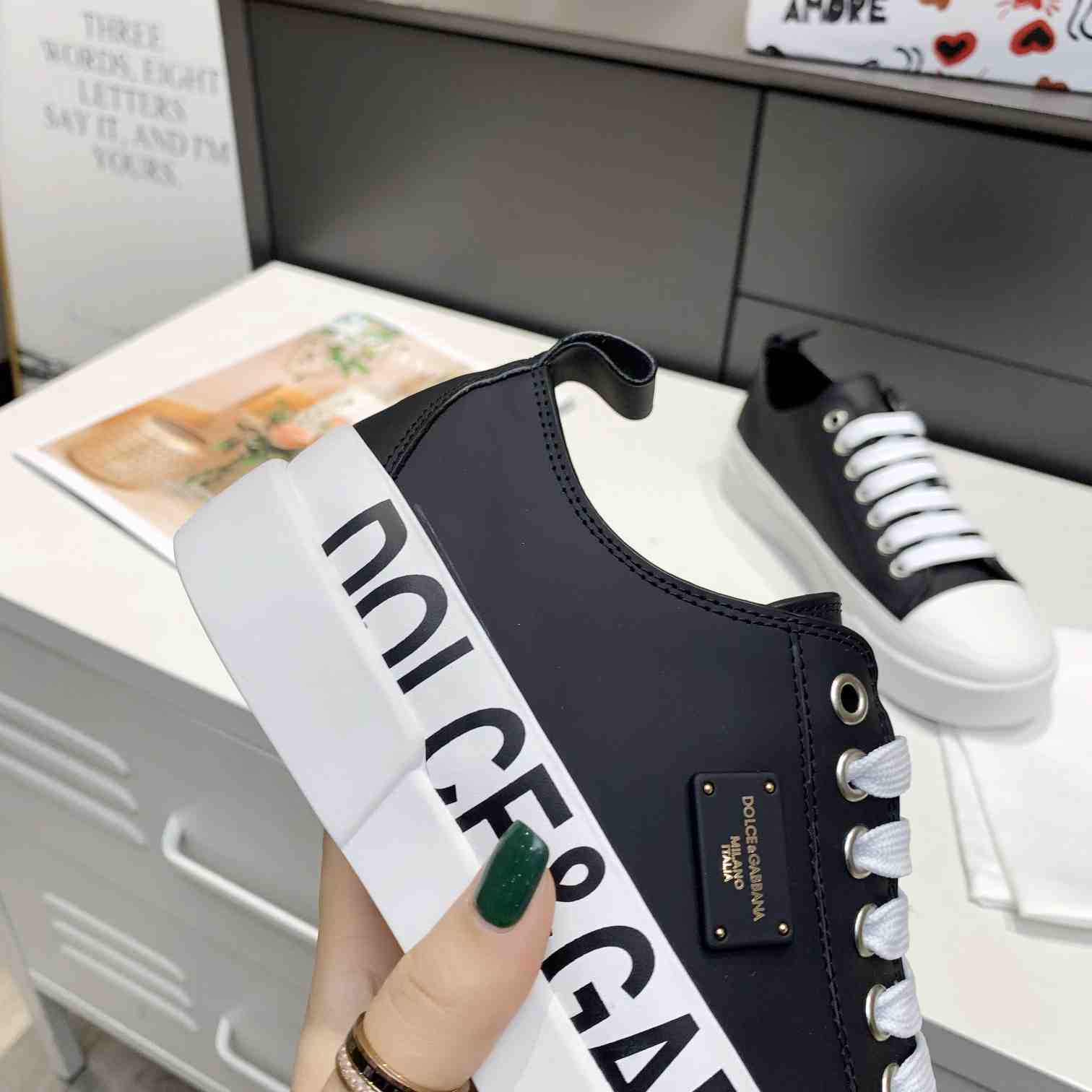 Dolce & Gabbana Calfskin Portofino Light Sneakers With Logo-Detailed Plate And Logo Print - EUR FASHION