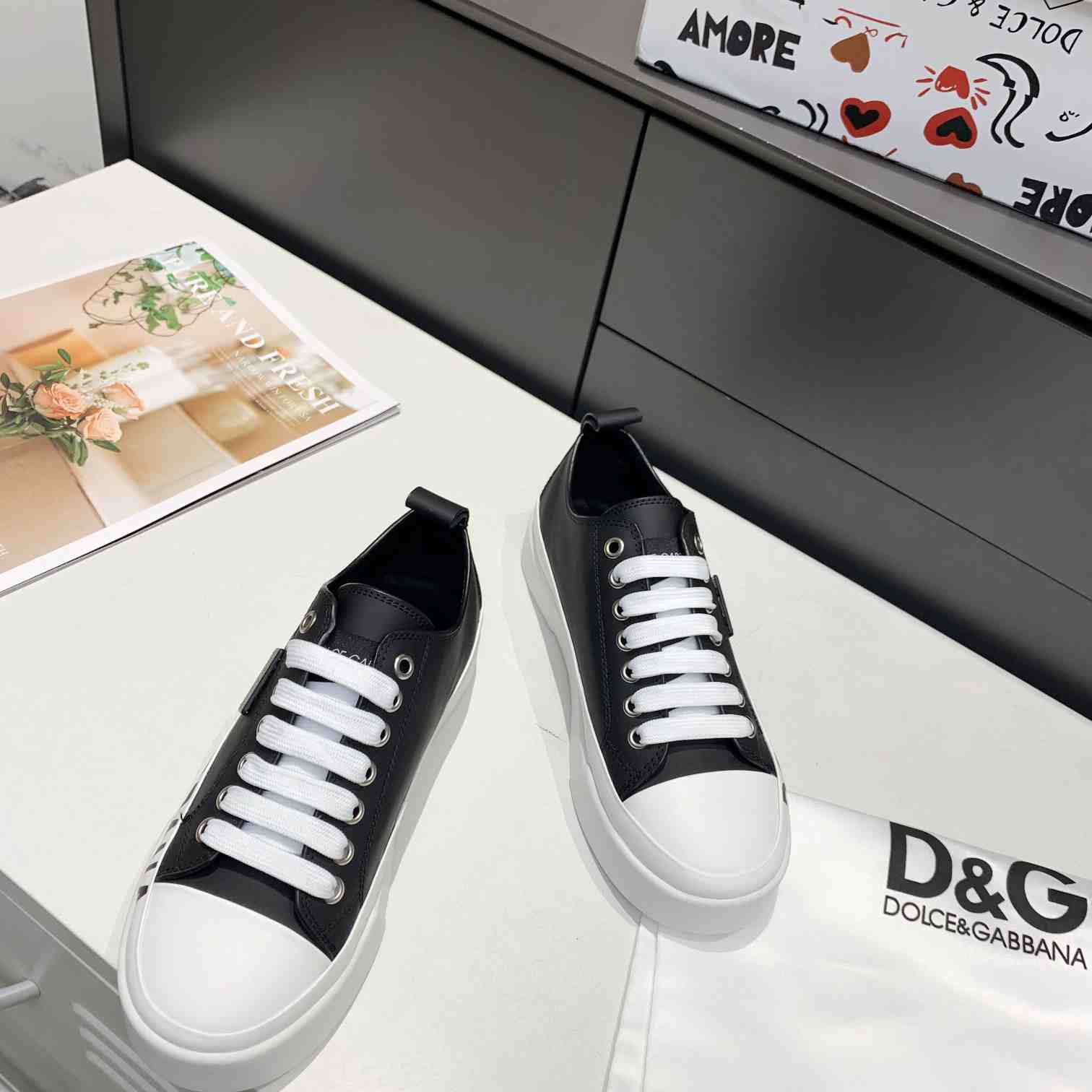 Dolce & Gabbana Calfskin Portofino Light Sneakers With Logo-Detailed Plate And Logo Print - EUR FASHION