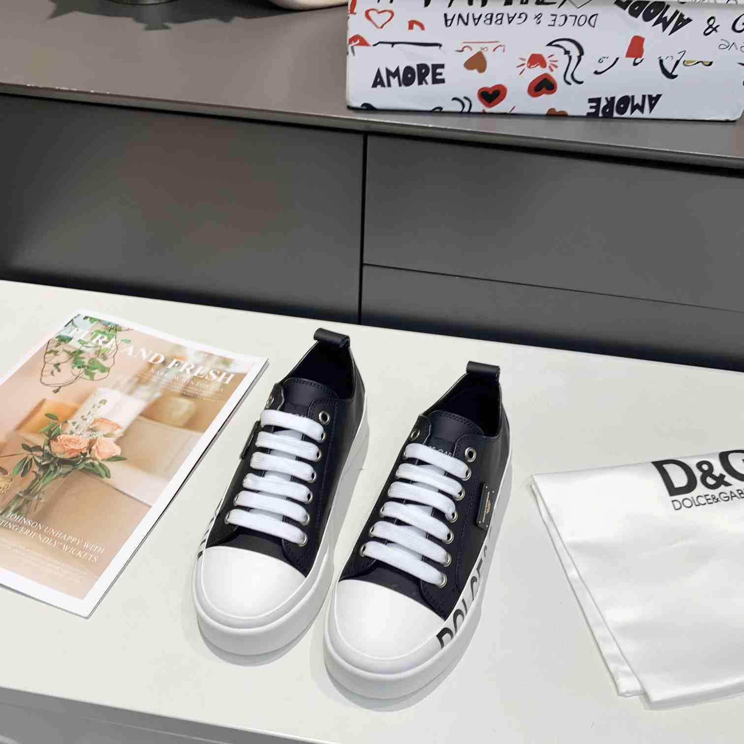 Dolce & Gabbana Calfskin Portofino Light Sneakers With Logo-Detailed Plate And Logo Print - EUR FASHION