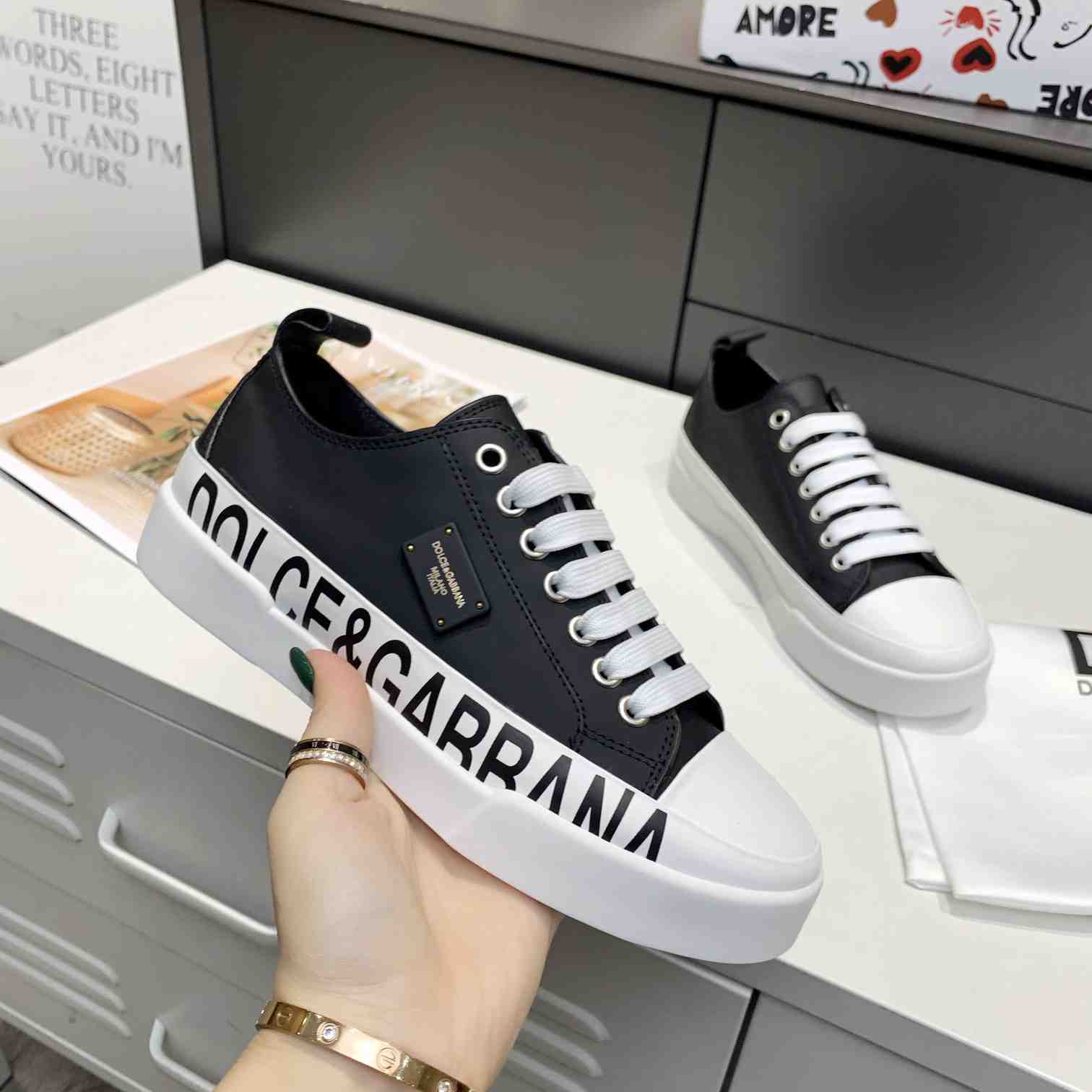Dolce & Gabbana Calfskin Portofino Light Sneakers With Logo-Detailed Plate And Logo Print - EUR FASHION