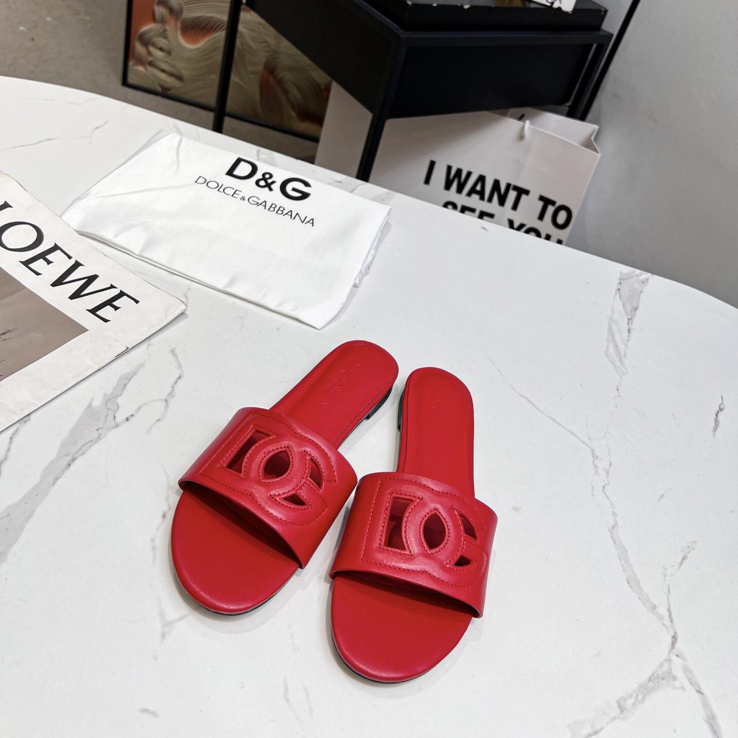 Dolce & Gabbana Calfskin Slides With DG Logo - EUR FASHION