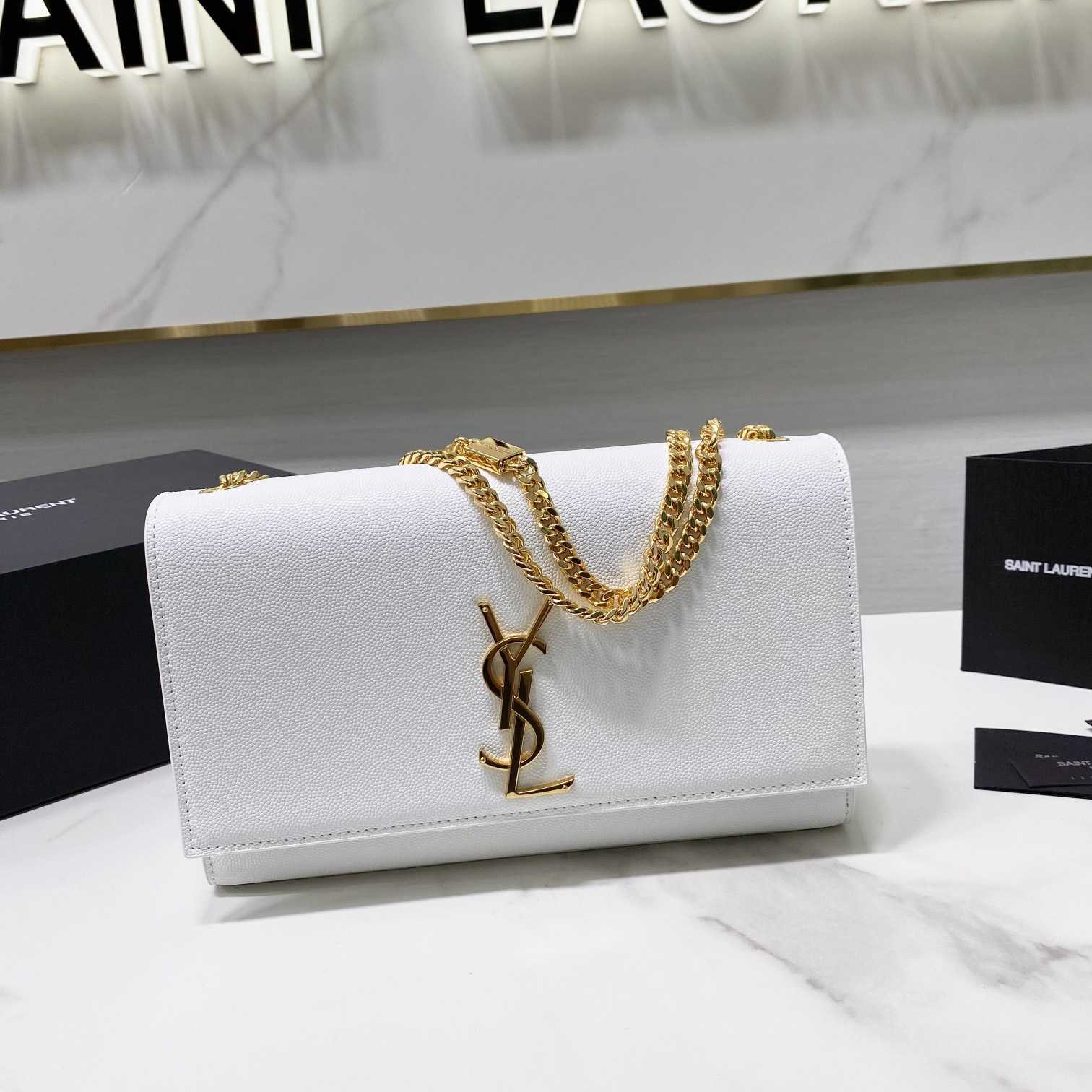Saint Laurent Kate Medium Chain Bag In Grain De Poudre Embossed Leather - EUR FASHION
