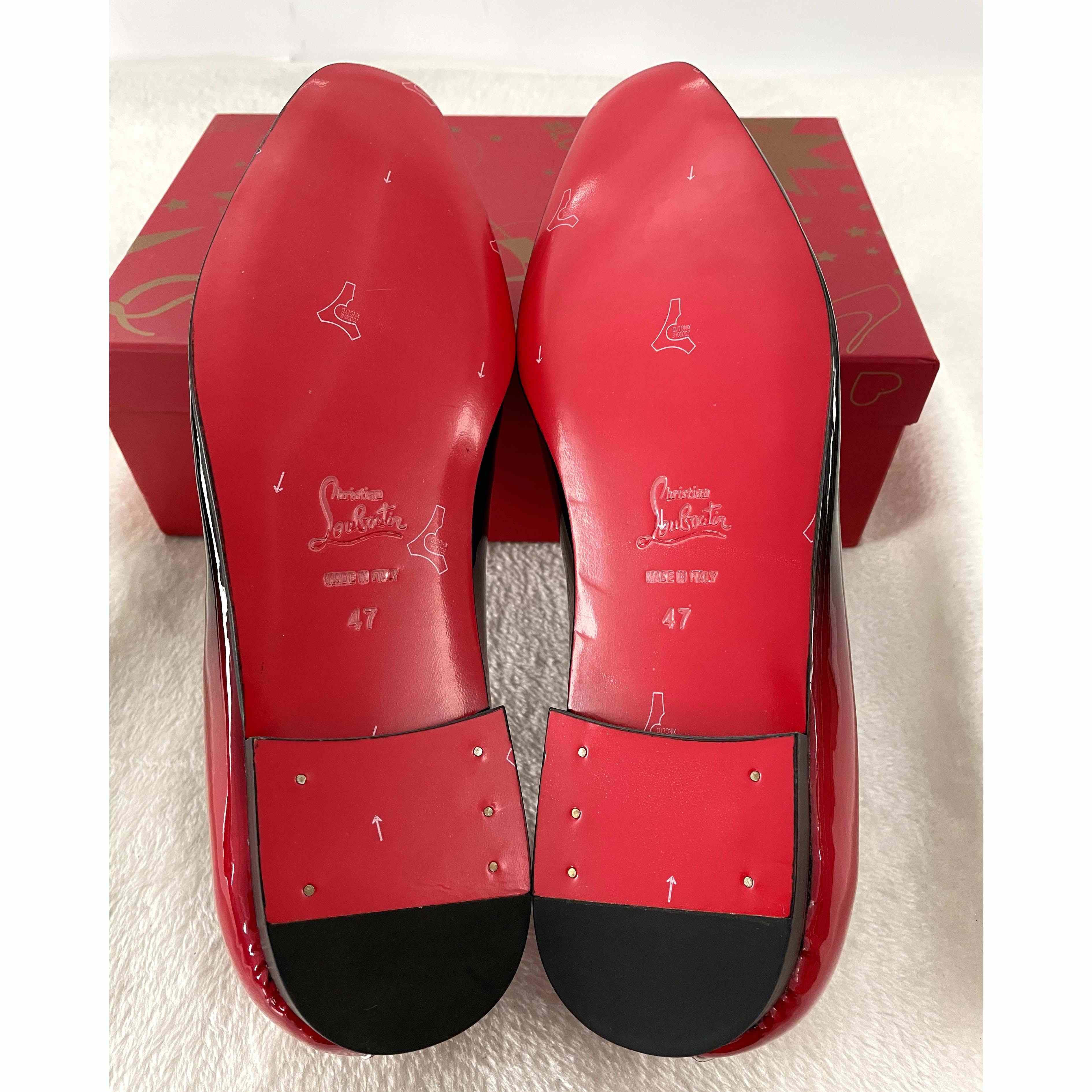 Christian Louboutin Black Red Patent leather Loafers Dress Shoes - EUR FASHION