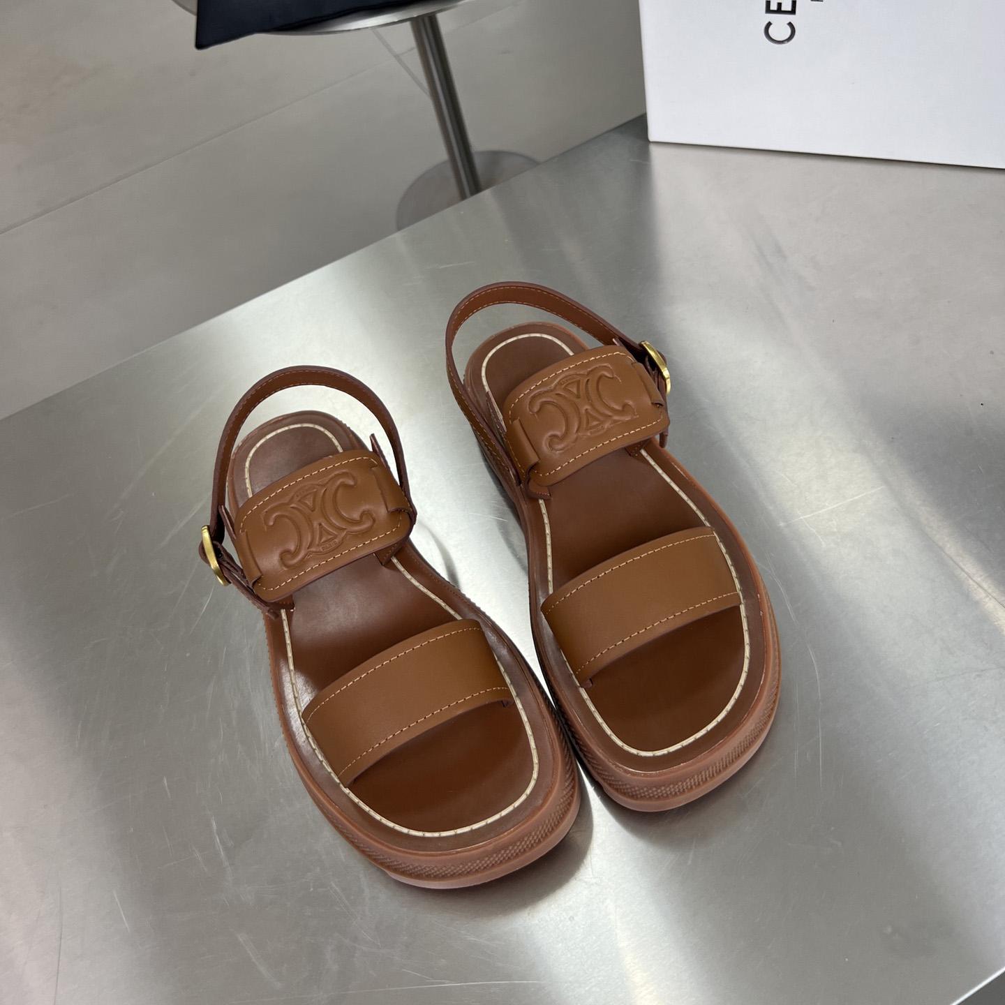 Celine Clea Triomphe Sandal In Vegetable - Tanned Calfskin - EUR FASHION
