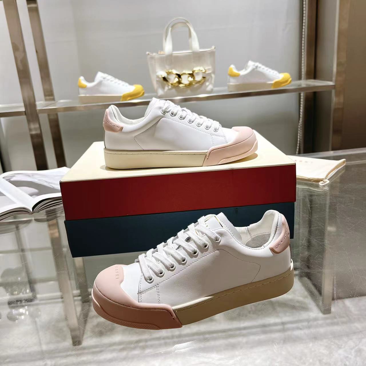 Marni Dada Bumper Sneaker In White And Pink Leather - EUR FASHION
