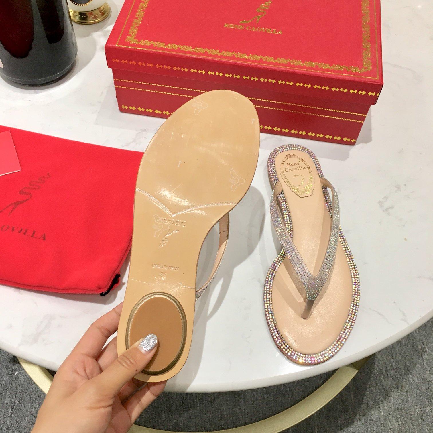 Rene Caovilla Diana Crystal Beige Flip-Flop 10 - EUR FASHION