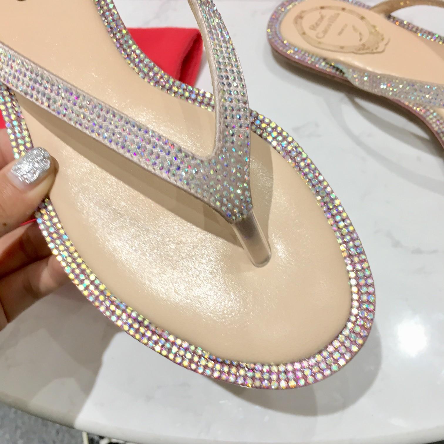 Rene Caovilla Diana Crystal Beige Flip-Flop 10 - EUR FASHION