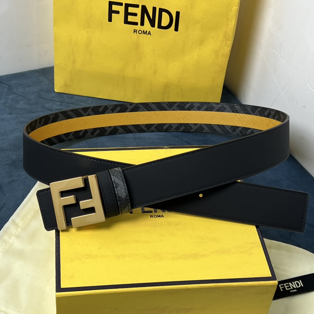 Fendi Reversible Black Leather Belt  - EUR FASHION