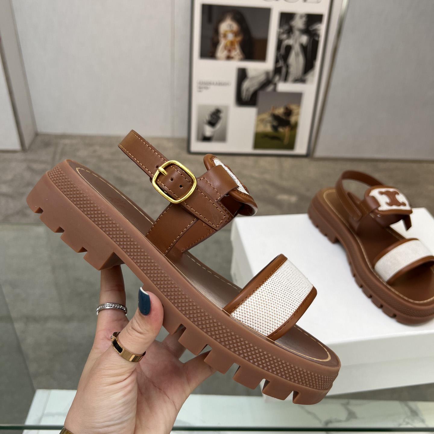 Celine Clea Triomphe Sandal In Calfskin - Vegetal Tanning & Canvas - EUR FASHION
