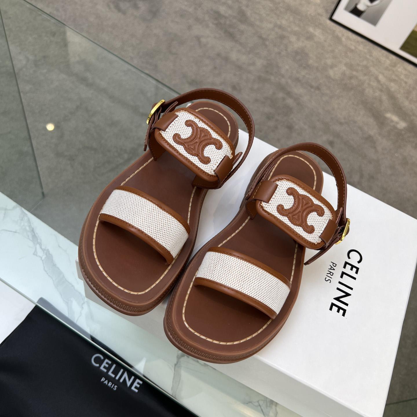 Celine Clea Triomphe Sandal In Calfskin - Vegetal Tanning & Canvas - EUR FASHION