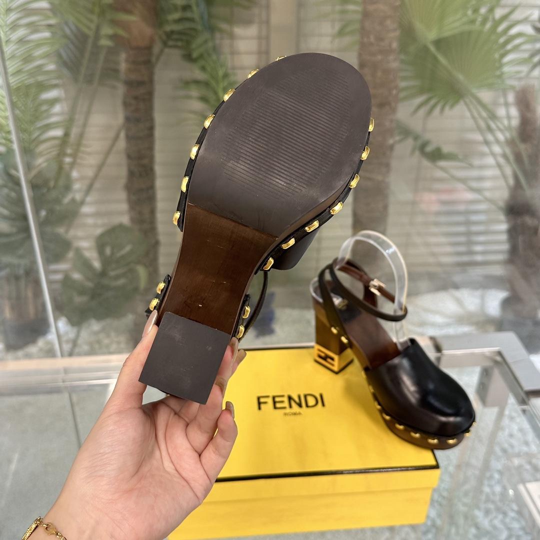 Fendi Baguette Show Black Leather High-heeled Clogs - EUR FASHION