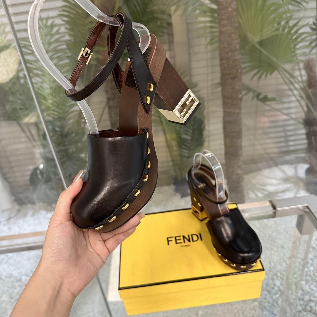 Fendi Baguette Show Black Leather High-heeled Clogs - EUR FASHION