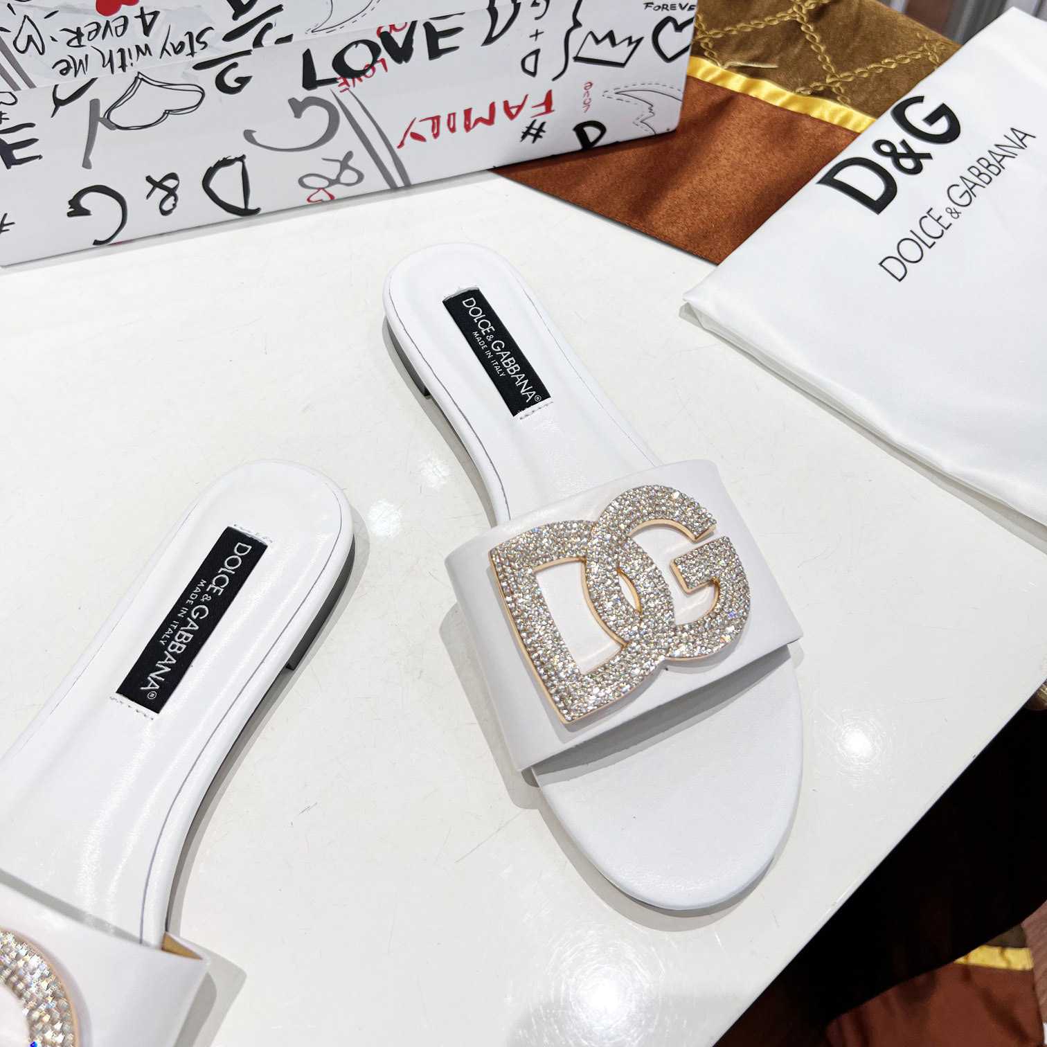 Dolce & Gabbana Calfskin Slides With DG Logo - EUR FASHION