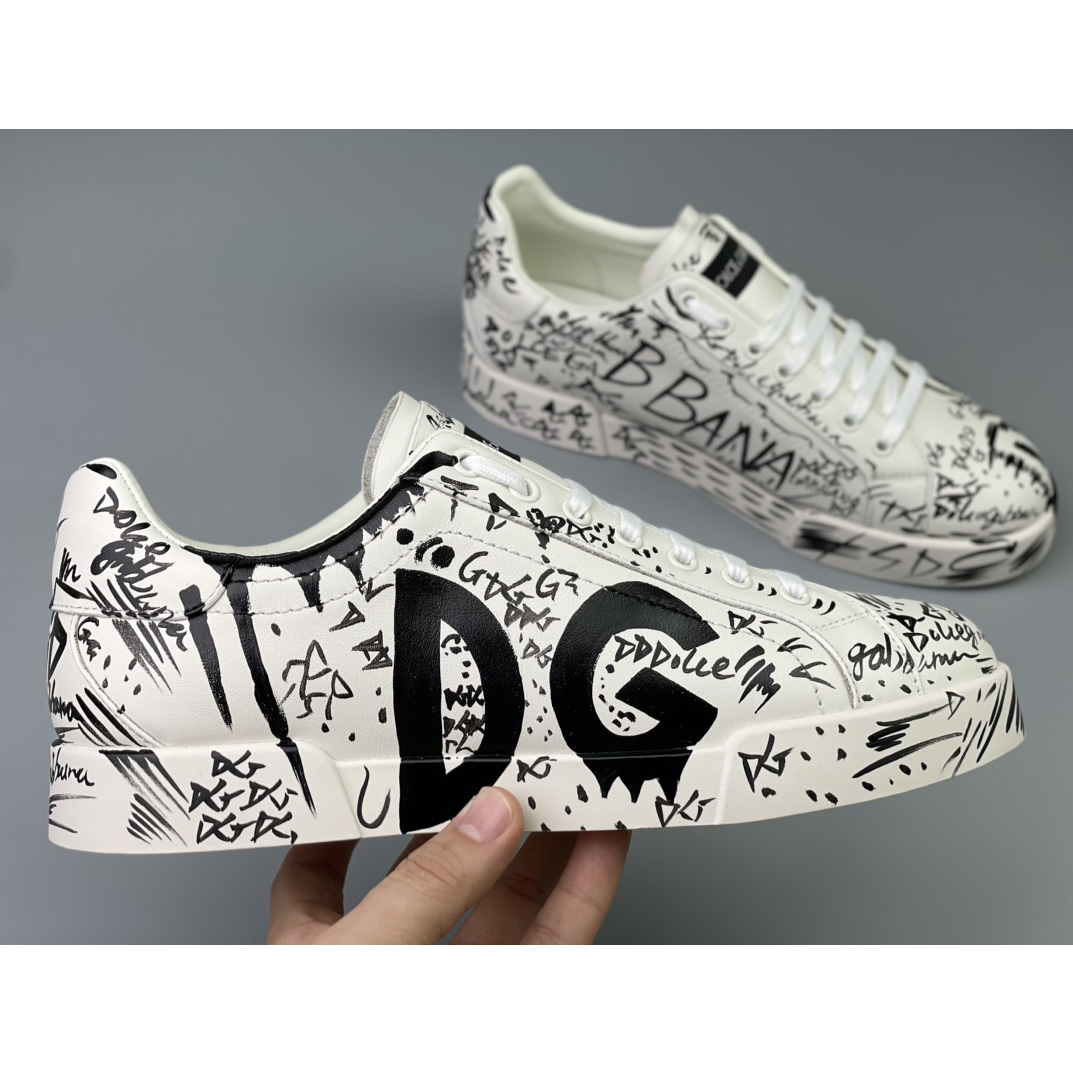 Dolce & Gabbana Calfskin Portofino Sneakers With Logo Print - EUR FASHION
