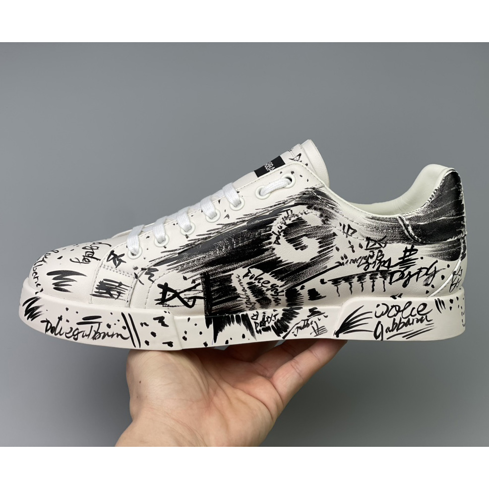 Dolce & Gabbana Calfskin Portofino Sneakers With Logo Print - EUR FASHION