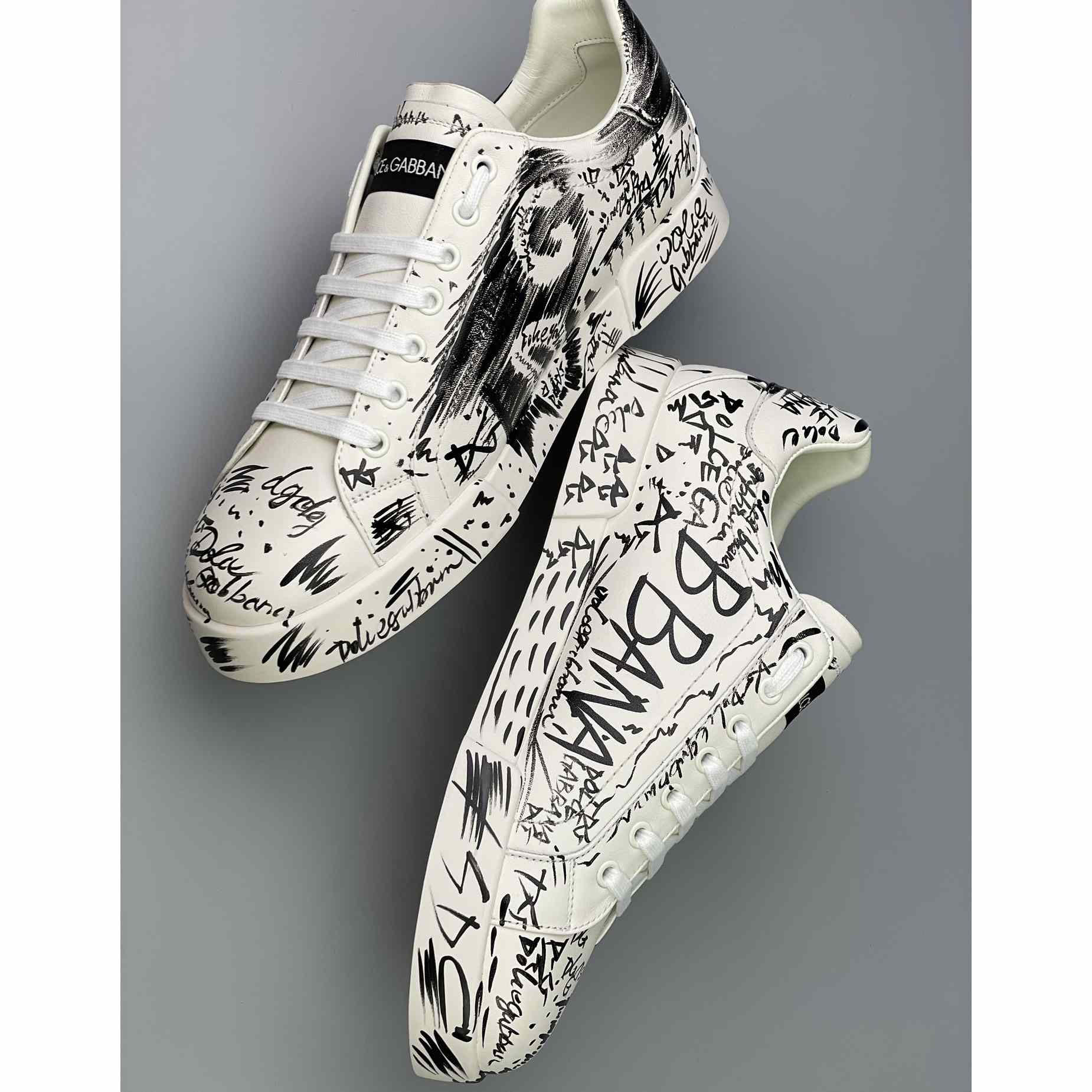 Dolce & Gabbana Calfskin Portofino Sneakers With Logo Print - EUR FASHION