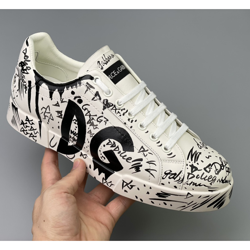 Dolce & Gabbana Calfskin Portofino Sneakers With Logo Print - EUR FASHION