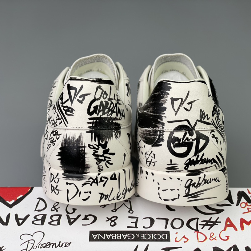 Dolce & Gabbana Calfskin Portofino Sneakers With Logo Print - EUR FASHION