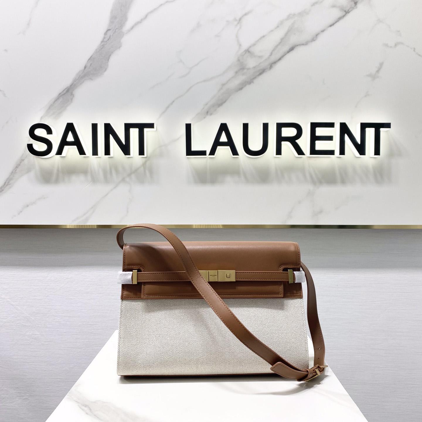 Saint Laurent Manhattan Shoulder Bag In Canvas And Leather - EUR FASHION
