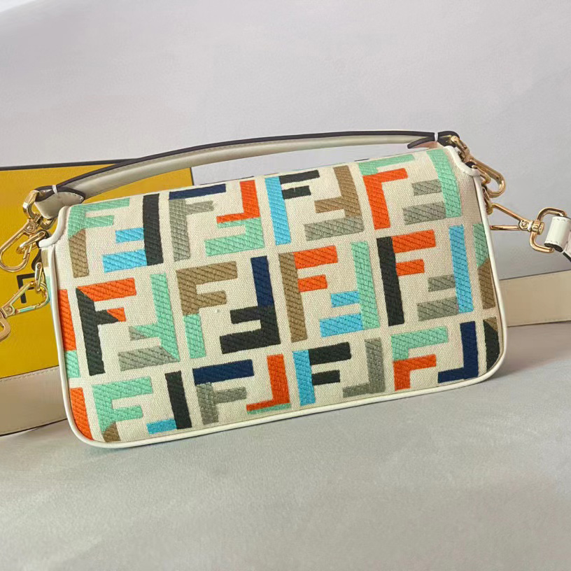 Fendi Baguette Multicolor Canvas Bag With FF Embroidery - EUR FASHION