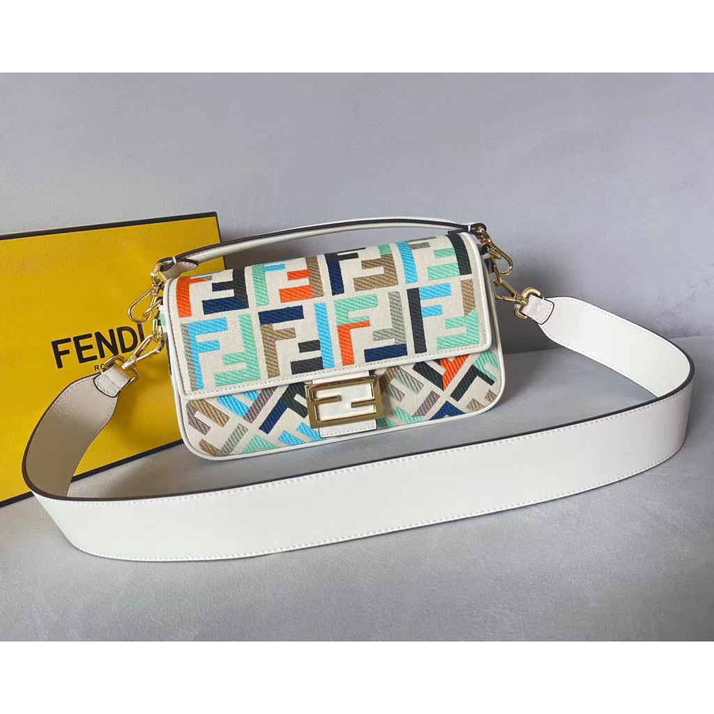 Fendi Baguette Multicolor Canvas Bag With FF Embroidery - EUR FASHION