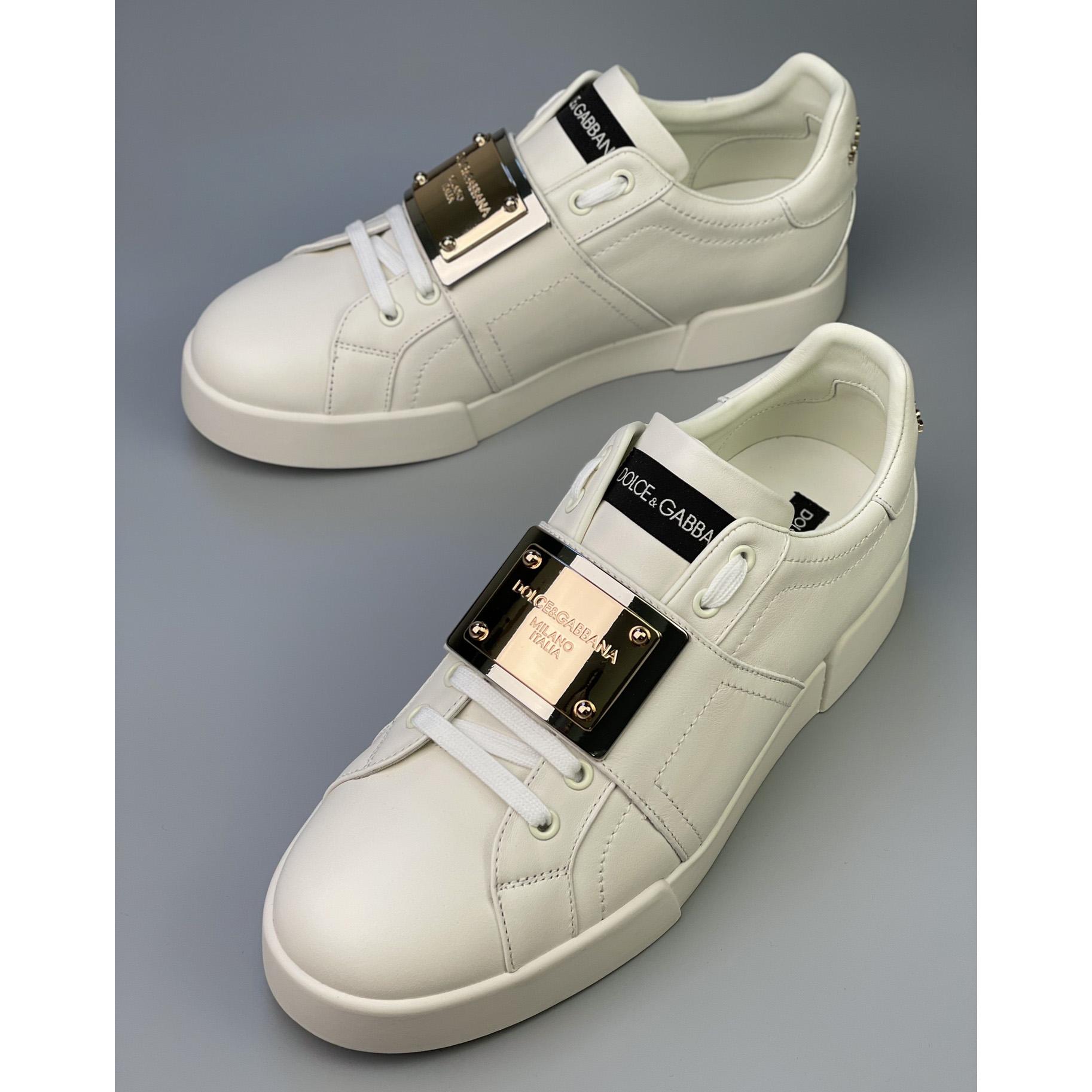 Dolce & Gabbana Calfskin Portofino Sneakers With Branded Tag - EUR FASHION