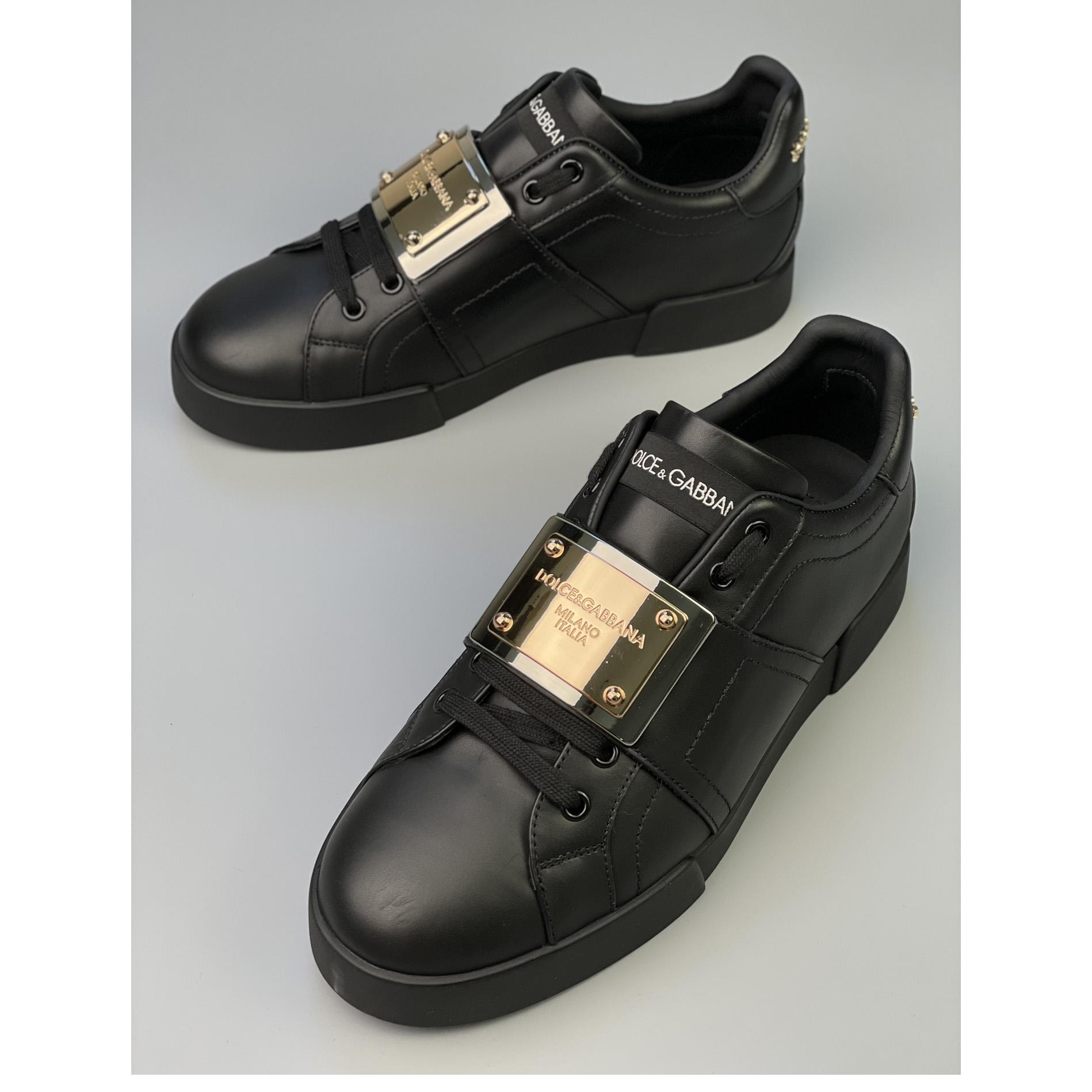 Dolce & Gabbana Calfskin Portofino Sneakers With Branded Tag - EUR FASHION