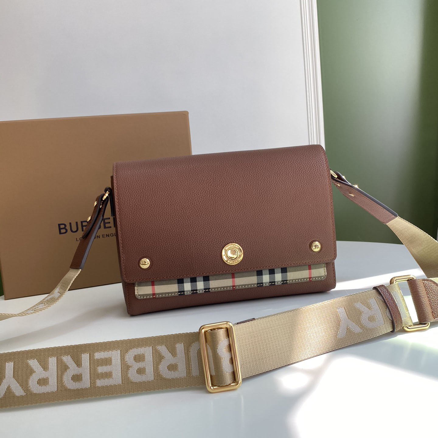 Burberry Vintage Check And Leather Note Crossbody Bag(25-18-8.5CM) - EUR FASHION