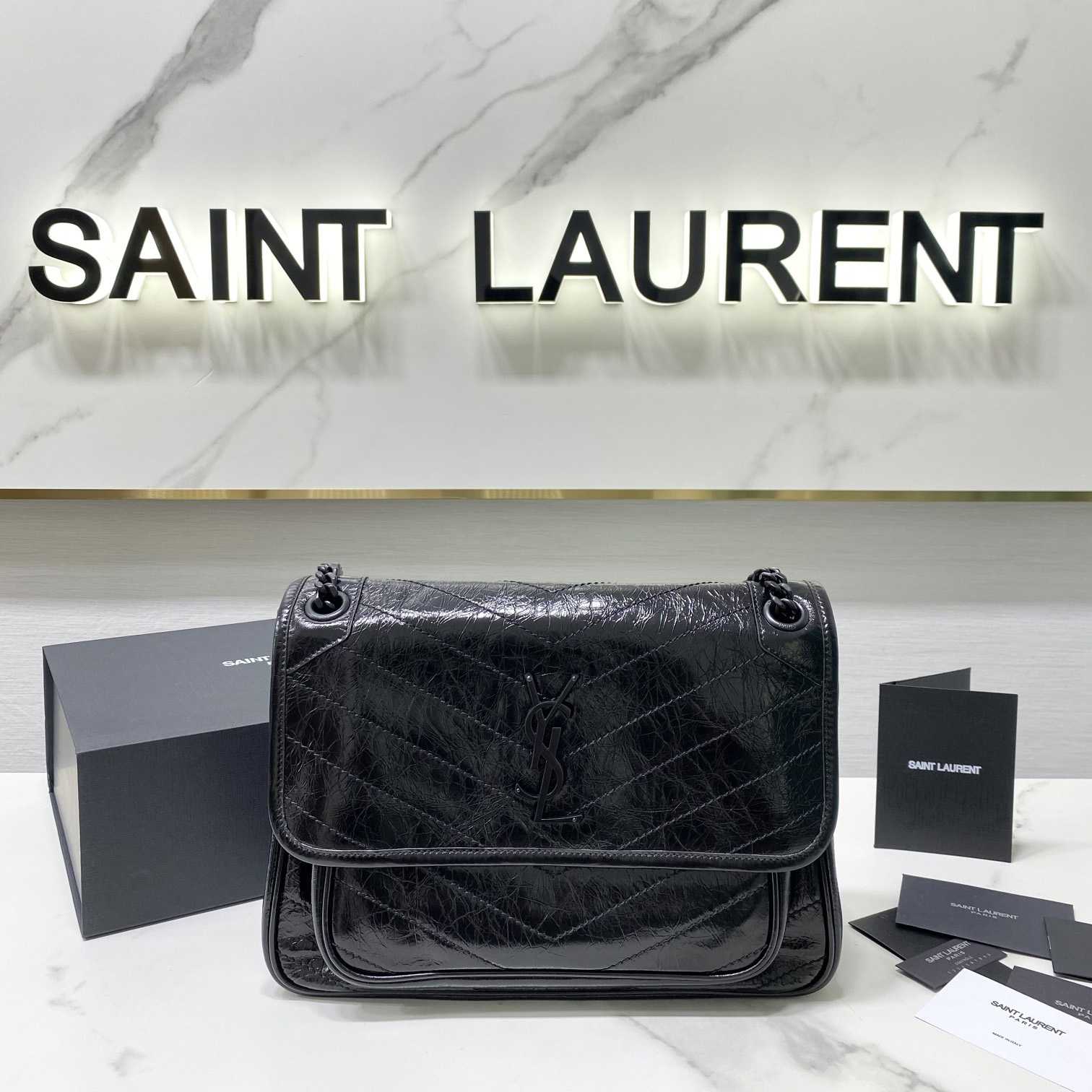 Saint Laurent Niki Medium Chain Bag In Crinkled Vintage Leather  - EUR FASHION