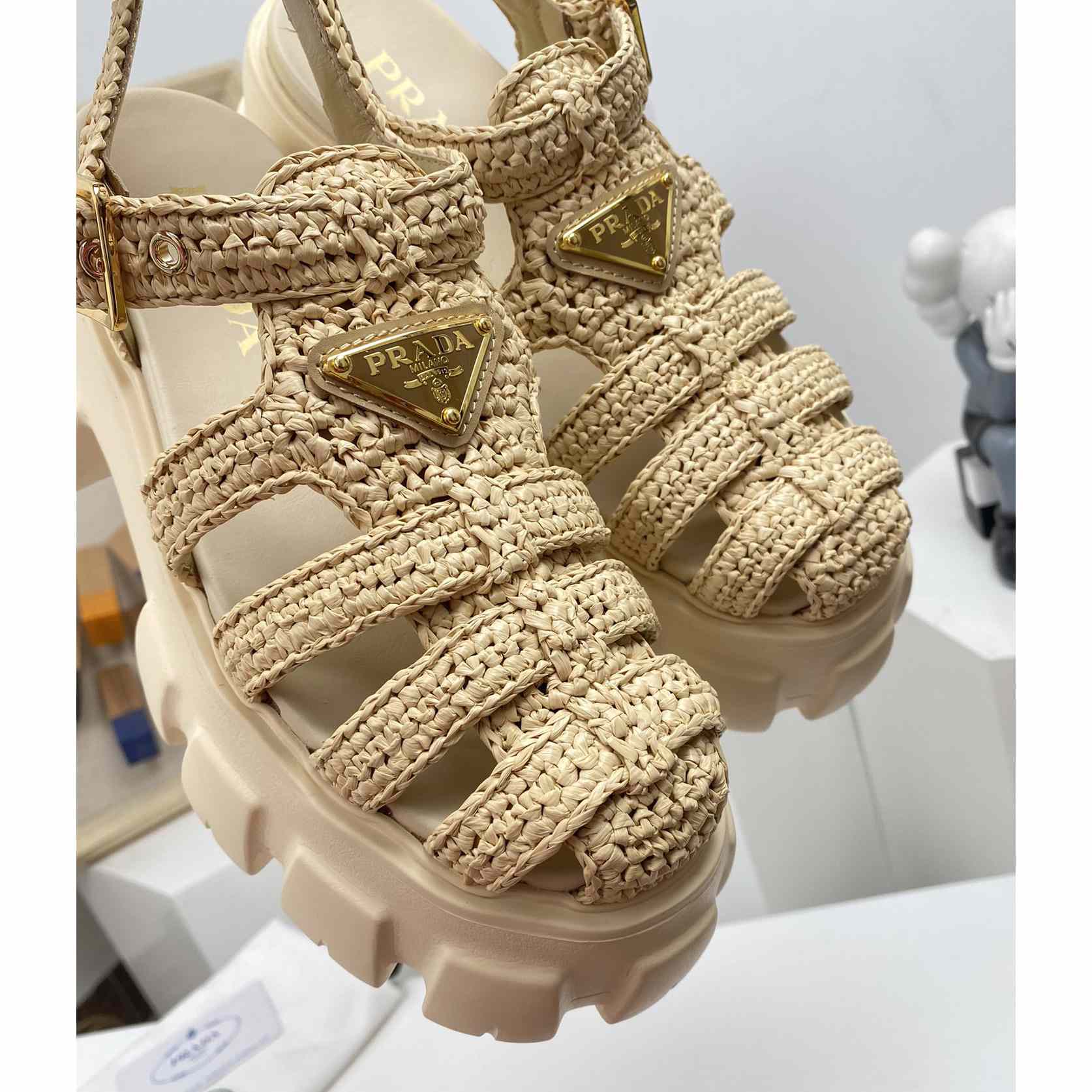 Prada Monolith Crochet Cage Sandals - EUR FASHION