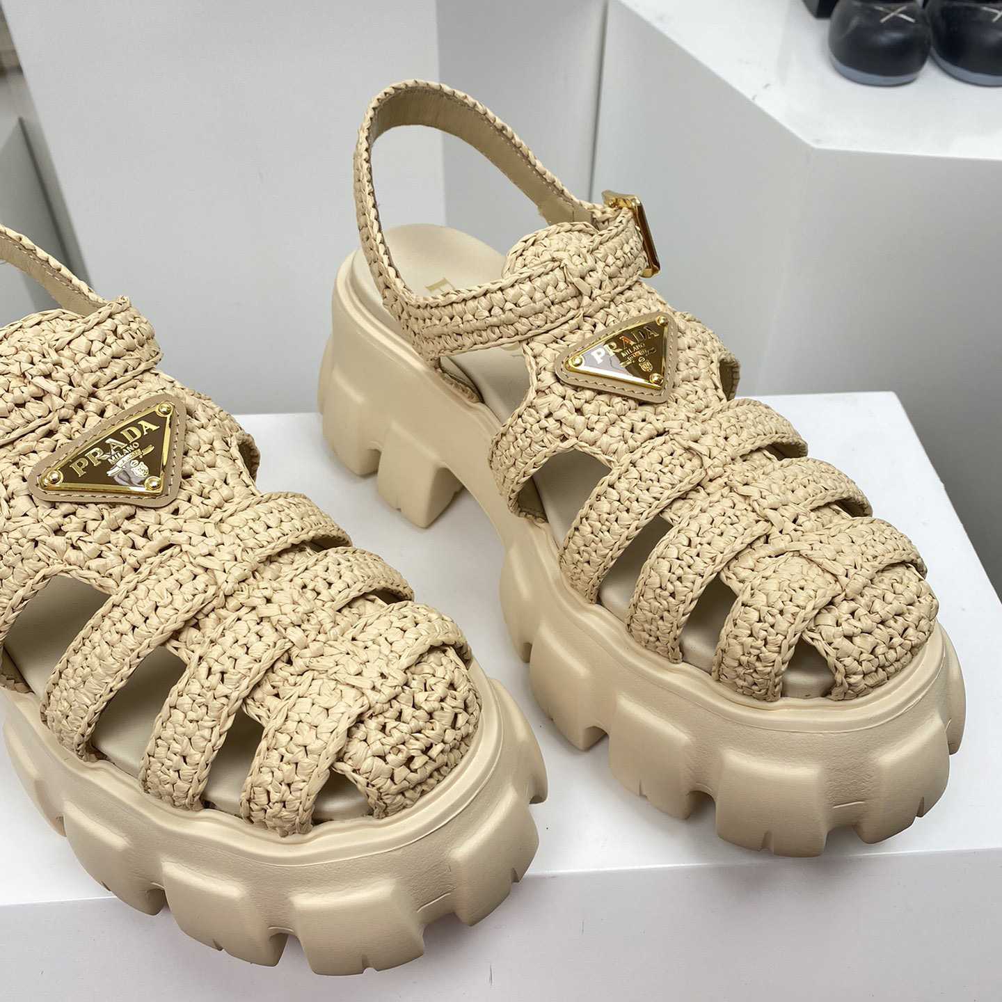 Prada Monolith Crochet Cage Sandals - EUR FASHION
