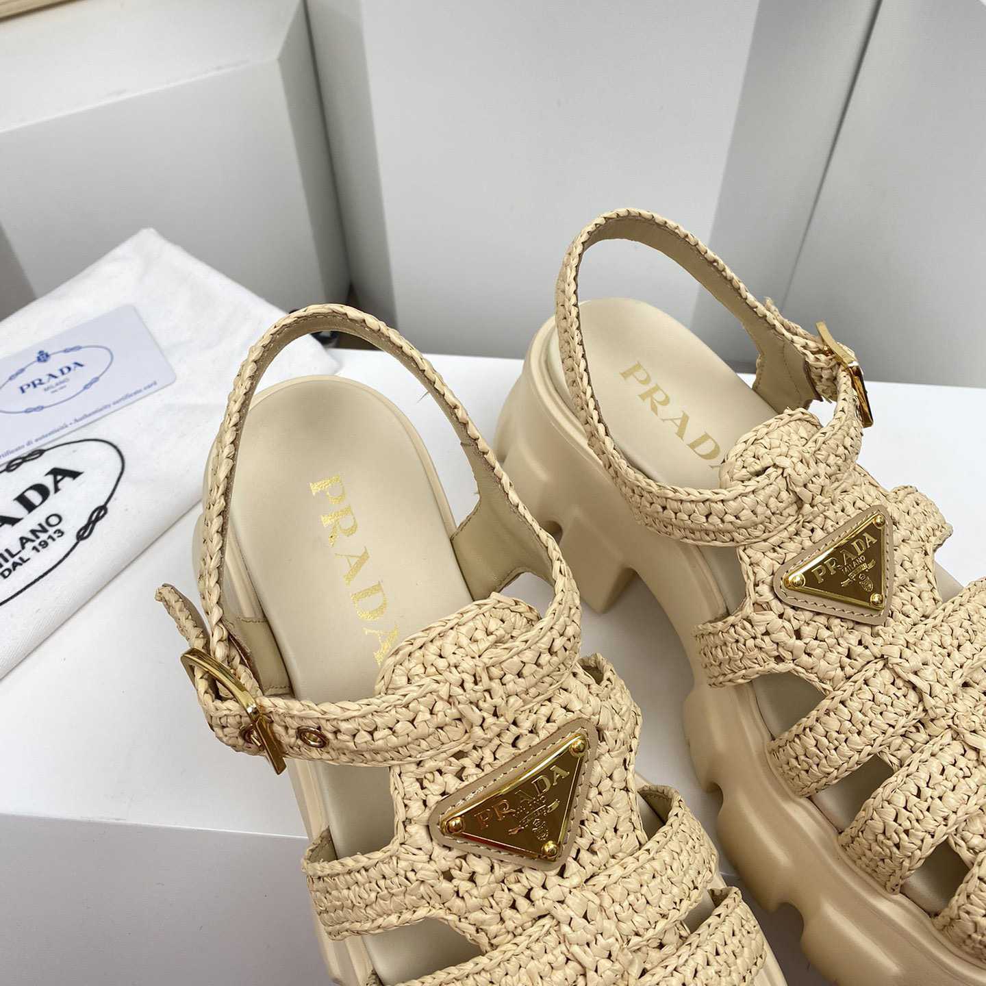 Prada Monolith Crochet Cage Sandals - EUR FASHION