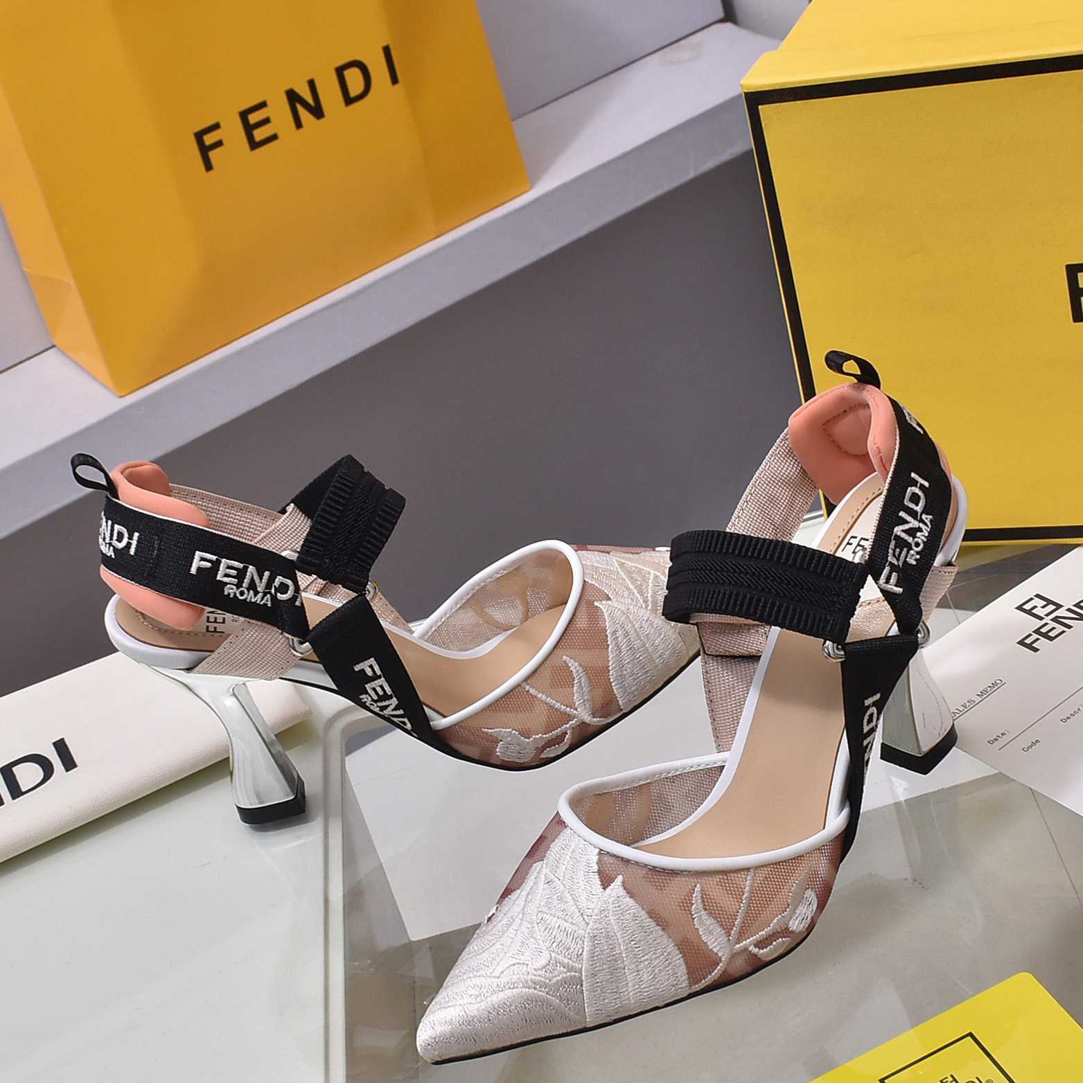 Fendi Colibrì Pink Mesh High-heeled Slingbacks - EUR FASHION
