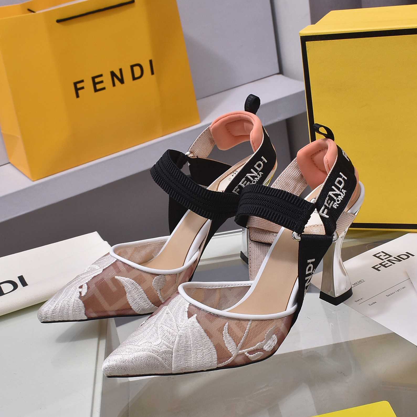 Fendi Colibrì Pink Mesh High-heeled Slingbacks - EUR FASHION