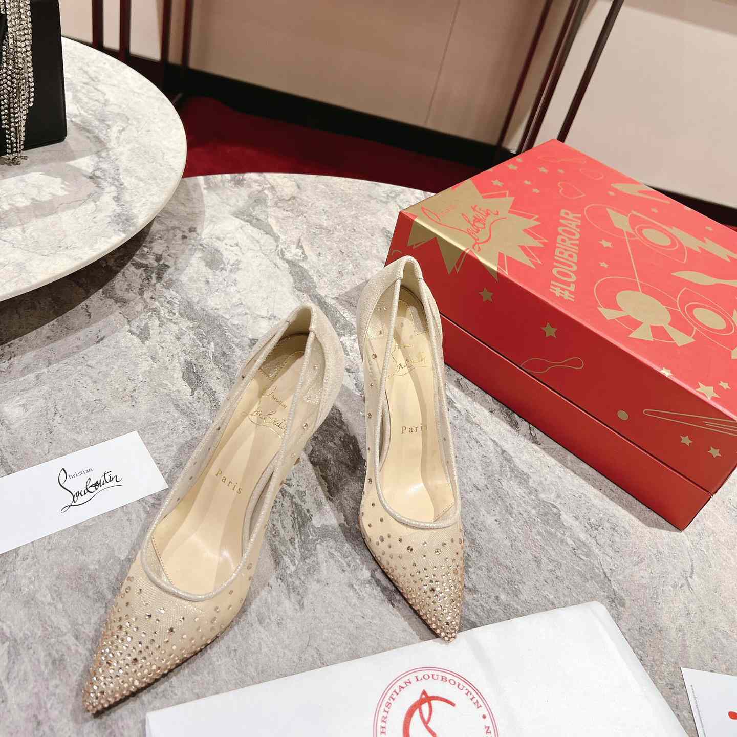 Christian Louboutin Follies Strass 85 mm Pumps - Irridescent Suede Calf, Net And Strass - Light Silk - EUR FASHION