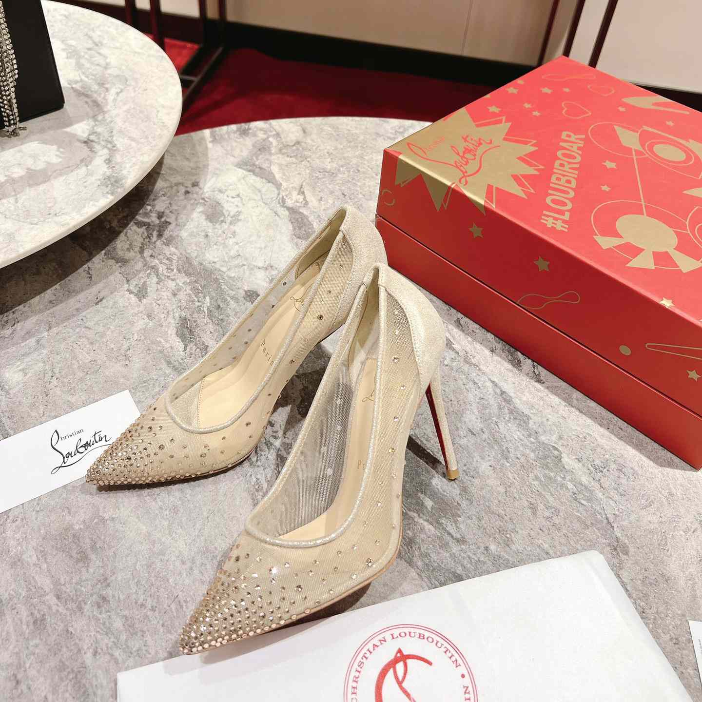 Christian Louboutin Follies Strass 85 mm Pumps - Irridescent Suede Calf, Net And Strass - Light Silk - EUR FASHION