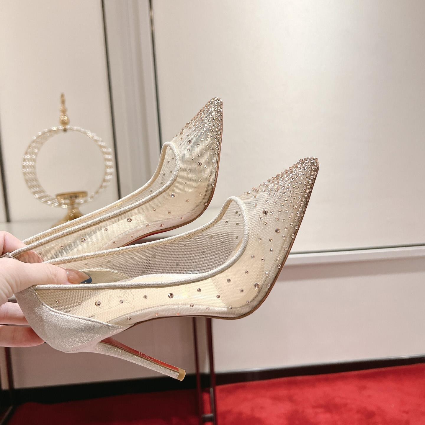 Christian Louboutin Follies Strass 85 mm Pumps - Irridescent Suede Calf, Net And Strass - Light Silk - EUR FASHION