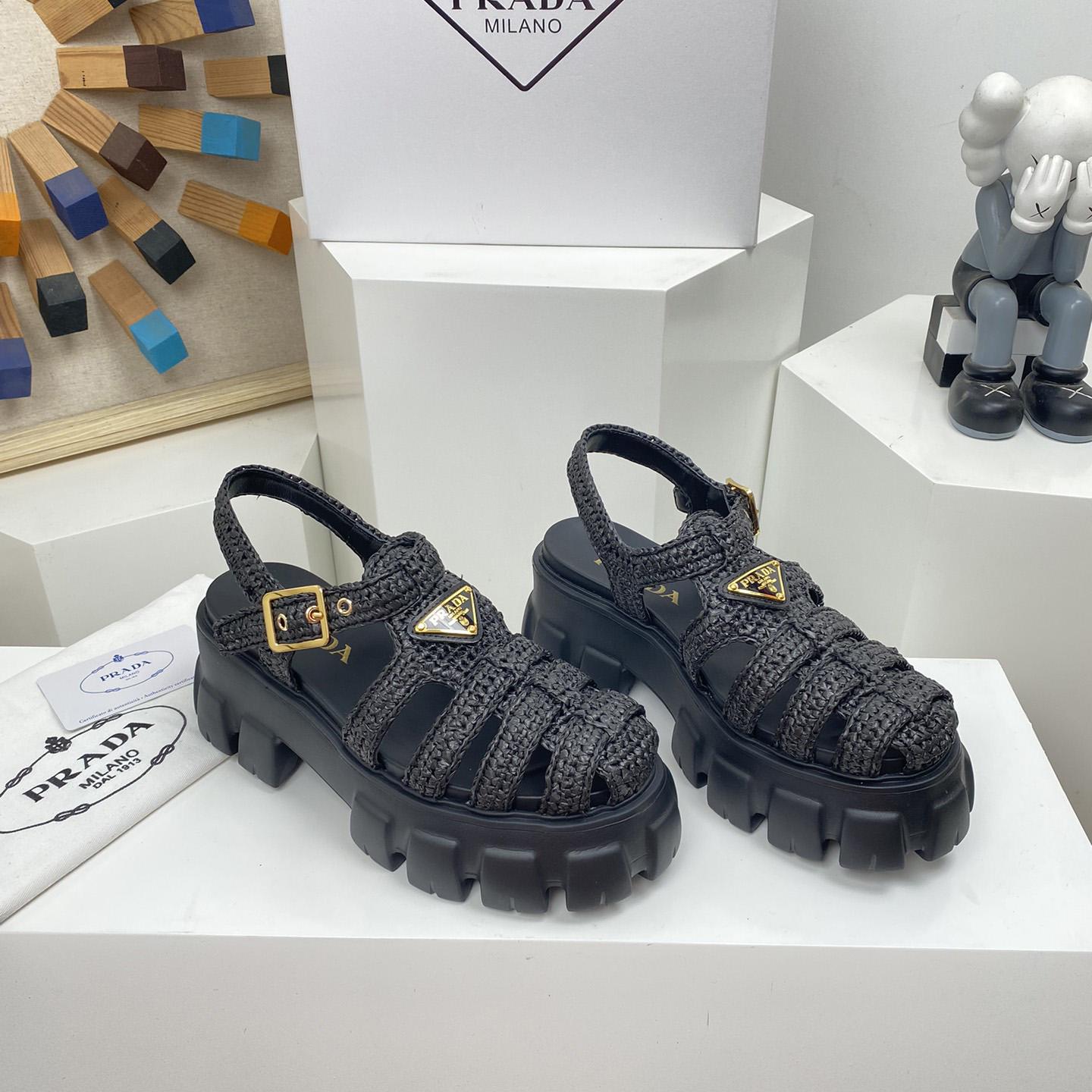 Prada Monolith Crochet Cage Sandals - EUR FASHION