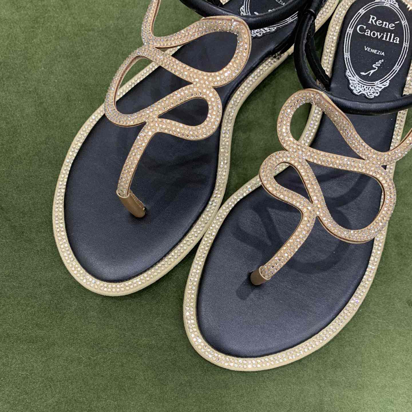 Rene Caovilla Snake Crystal Embellished Flat Sandals - EUR FASHION