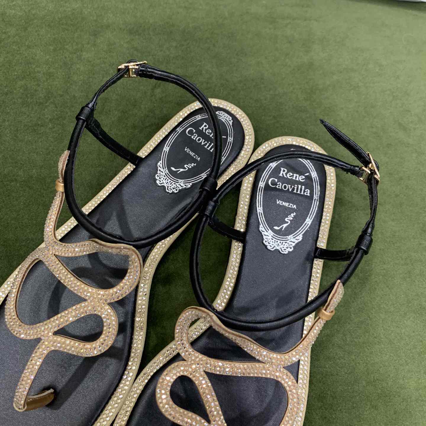 Rene Caovilla Snake Crystal Embellished Flat Sandals - EUR FASHION