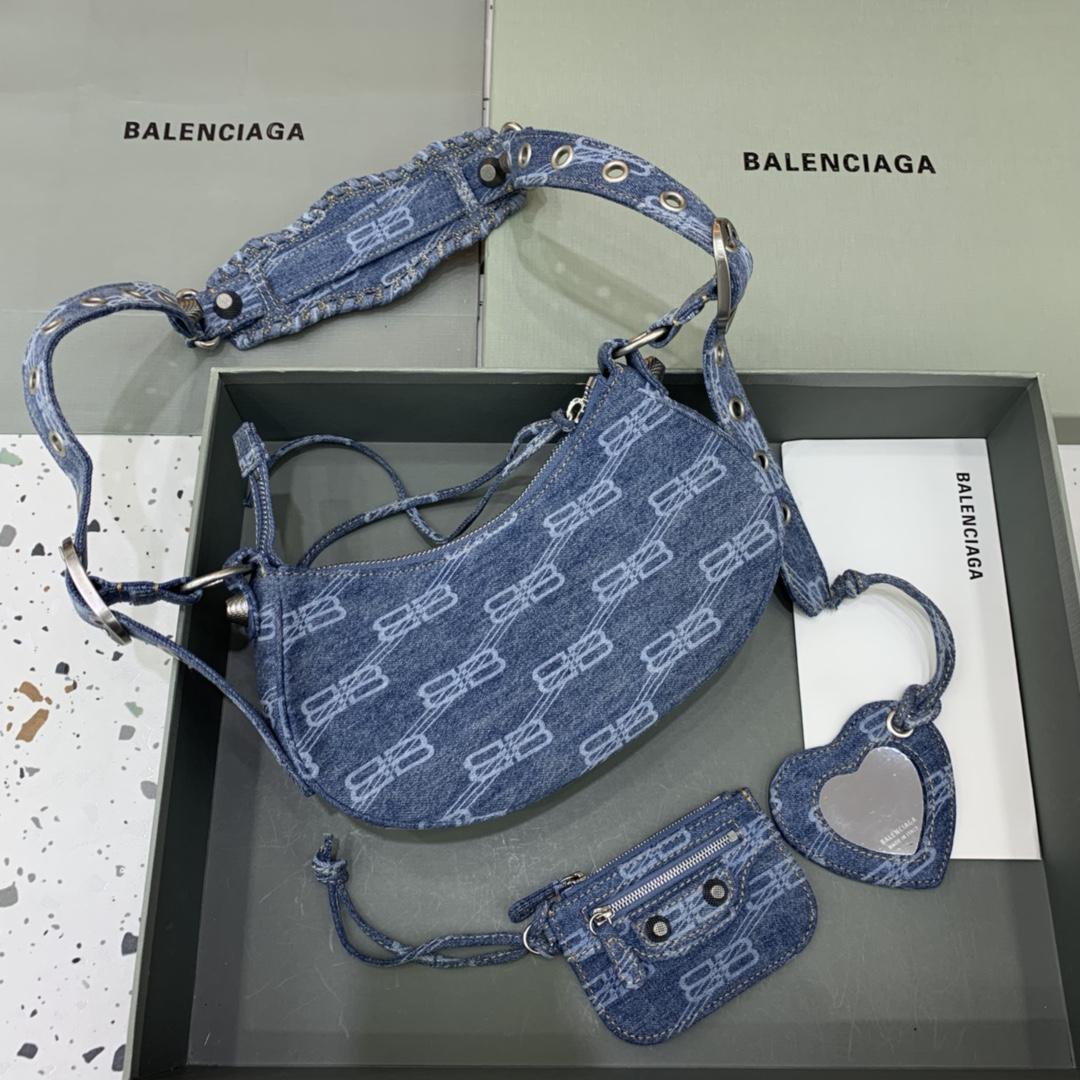 Balenciaga Le Cagole XS Shoulder Bag BB Monogram Bleached Denim In Blue   (26-12-6cm) - EUR FASHION