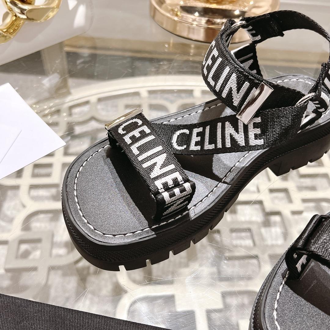 Celine Leo Strappy Sandal In With ''Celine'' Jacquard Black / White - EUR FASHION