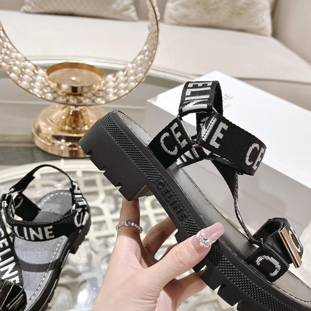 Celine Leo Strappy Sandal In With ''Celine'' Jacquard Black / White - EUR FASHION