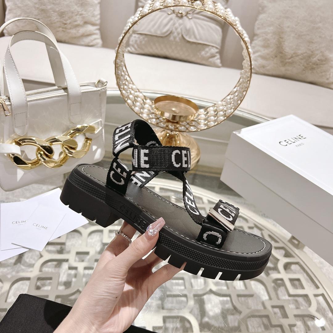 Celine Leo Strappy Sandal In With ''Celine'' Jacquard Black / White - EUR FASHION